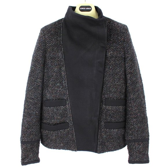 IRO Cydney Black Multicolor Tweed Jacket Boucle Wool Shawl Neck Blazer 40 Medium - Picture 1 of 9